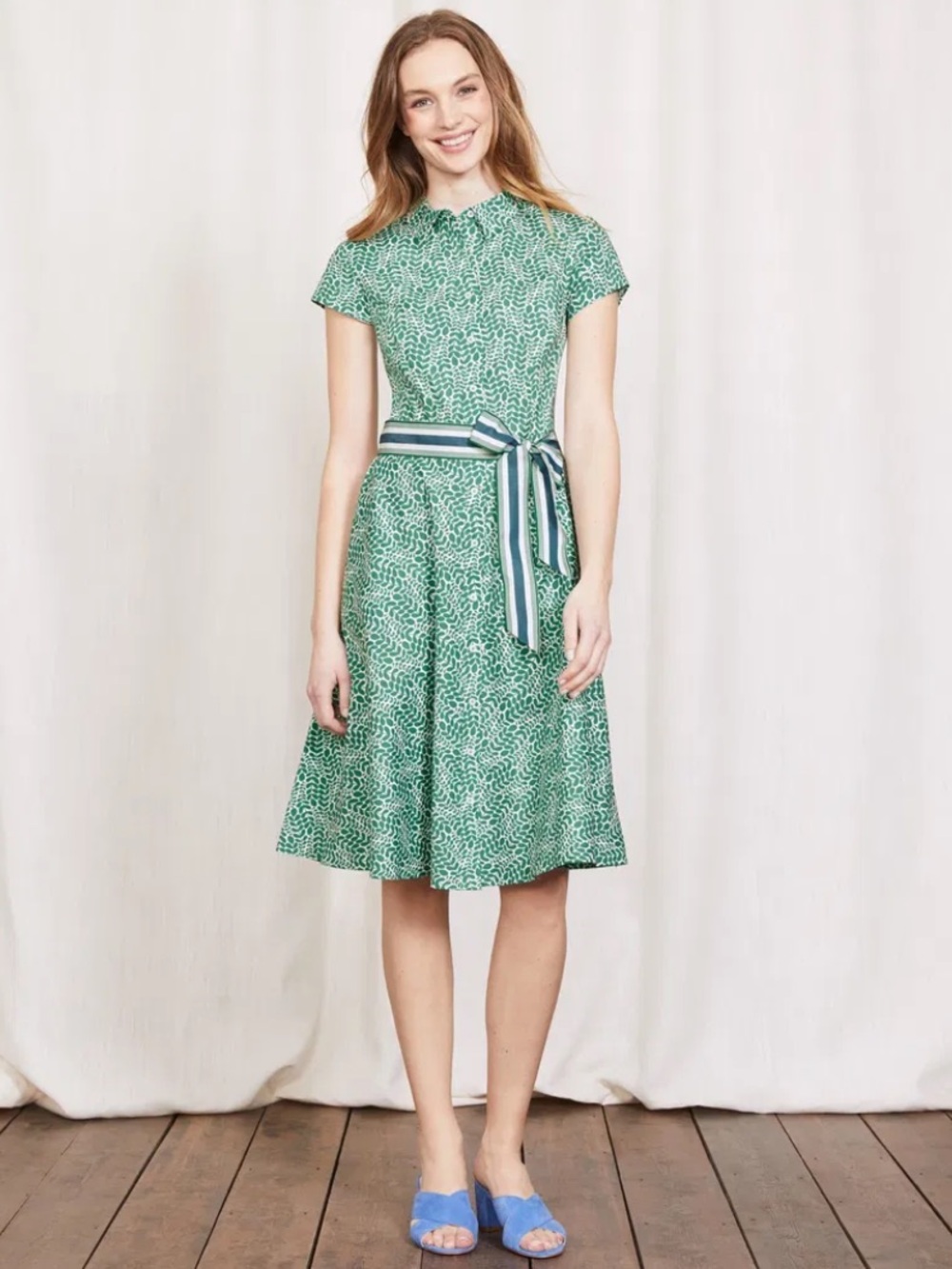 Boden Green Sophia Shirt Button Down Dress White Leafy Pattern Size 4R - Picture 11 of 11